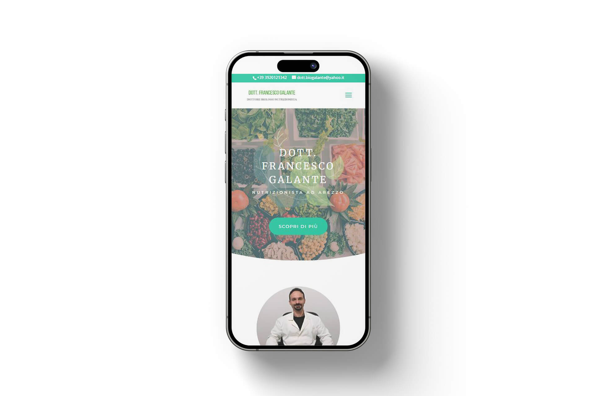 sito Nutrizionista Francesco Galante visualizzazione mobile prima schermata