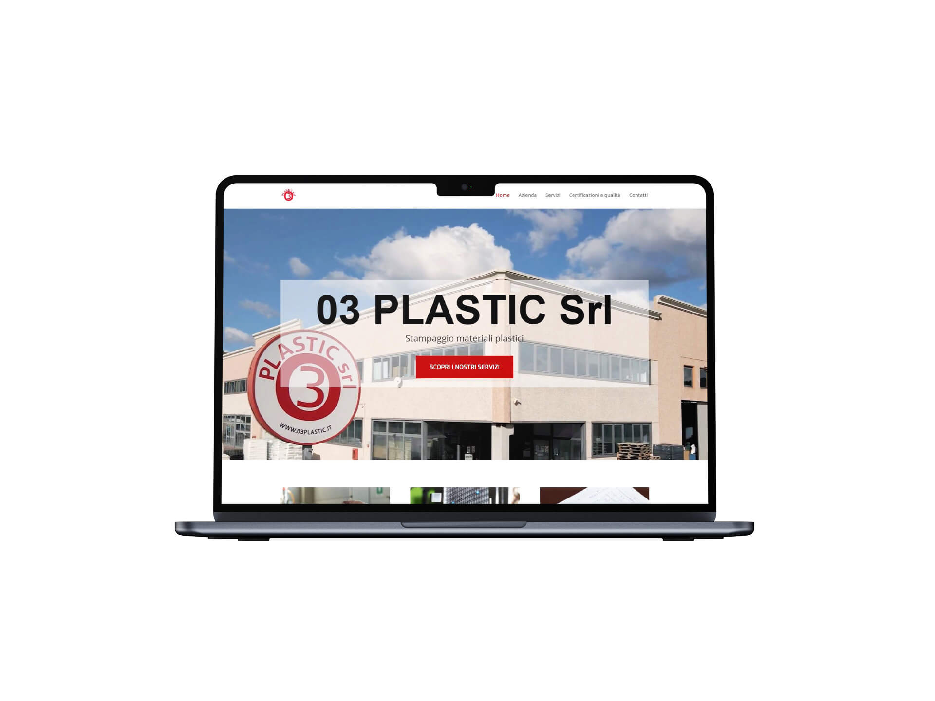 sito 03plastic.it visualizzazione pc portatile prima schermata