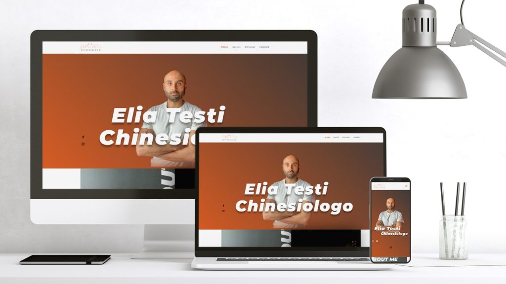 grafica computer desktop, computer portatile e telefono mobile che mostrano il sito del Dottor Chinesiologo Elia Testi